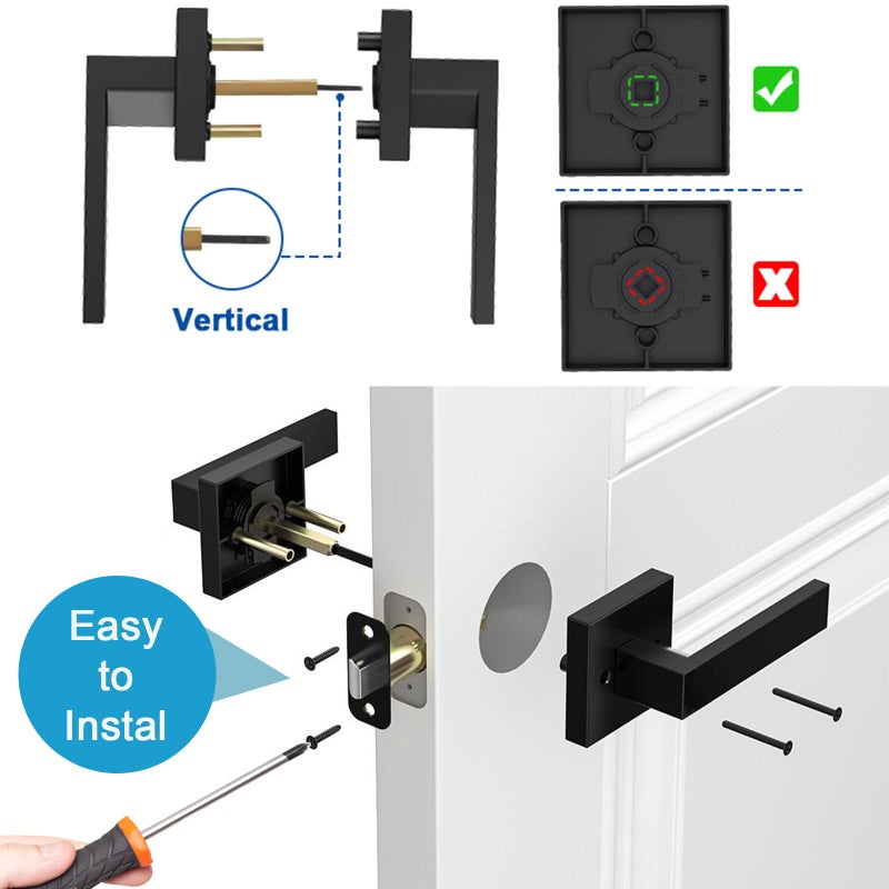 Estmoon 1 Pack Passage Door Handle Matte Black Door Lever  Interior Door Knob Square Heavy Duty Non-Locking Handlesets Hall Closet Handle  Reversible for Right & Left Sided Doors - Image 5